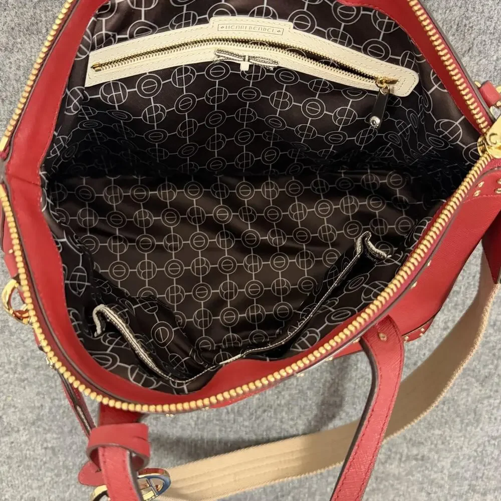 Henri Bendel West 57th Saffiano Leather Crossbody Satchel Bag in Red Studded